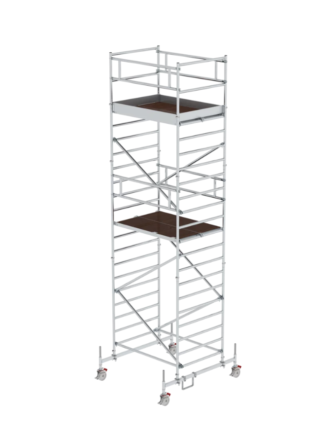 Aluminium-Rollgerüst m. Fahrbalken und Doppel-Plattform, 1,35 x 2,45 m, Standhöhe 2,51 m