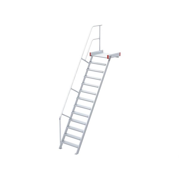 Podesttreppe, 60° Steigwinkel, 1000 mm Stufenbreite, Alu gerieft, 9 Stufen Podesttreppe, 60° Steigwinkel, 1000 mm Stufenbreite, Alu gerieft, 9 Stufen