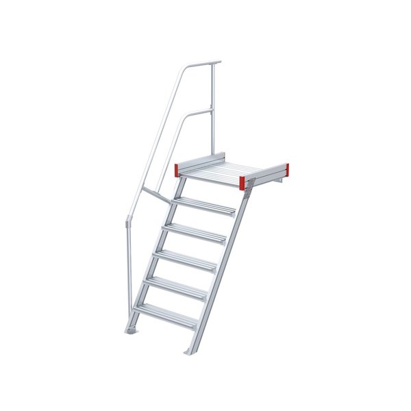 Podesttreppe, 60° Steigwinkel, 1000 mm Stufenbreite, Alu gerieft, 9 Stufen Podesttreppe, 60° Steigwinkel, 1000 mm Stufenbreite, Alu gerieft, 9 Stufen