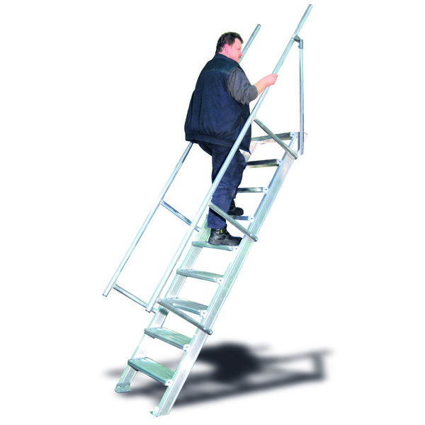 Treppe, 60° Steigwinkel, 600 mm Stufenbreite, Alu gerieft, 4 Stufen