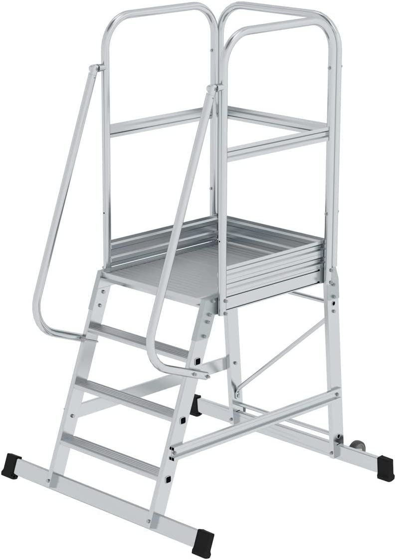 Aluminium-Podesttreppe, einseitig begehbar,  fahrbar, 4 Stufen