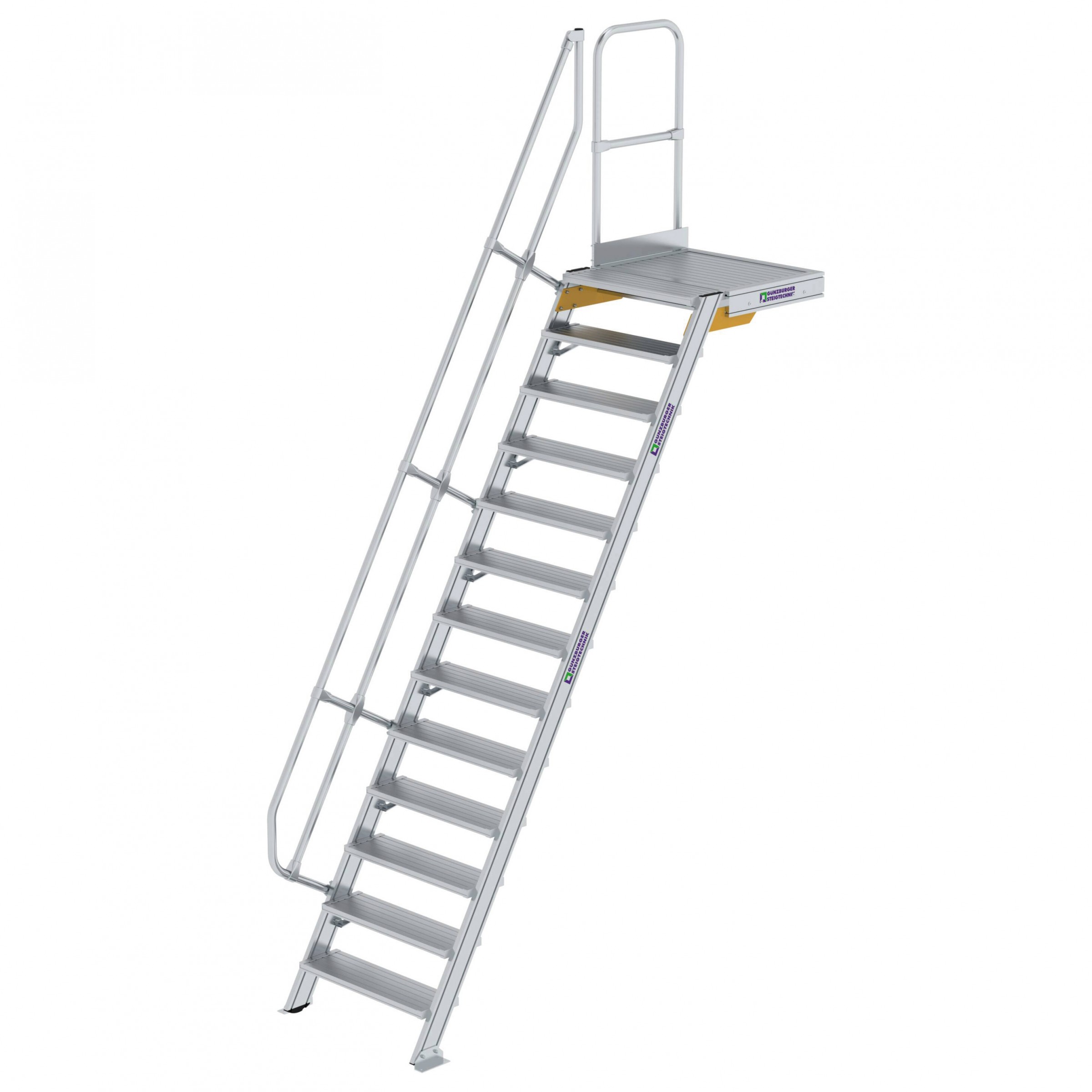 Aluminium-Treppe 60° mit Podest, Stufenbreite 800 mm, 4 Stufen Aluminium-Treppe 60° mit Podest, Stufenbreite 800 mm, 4 Stufen