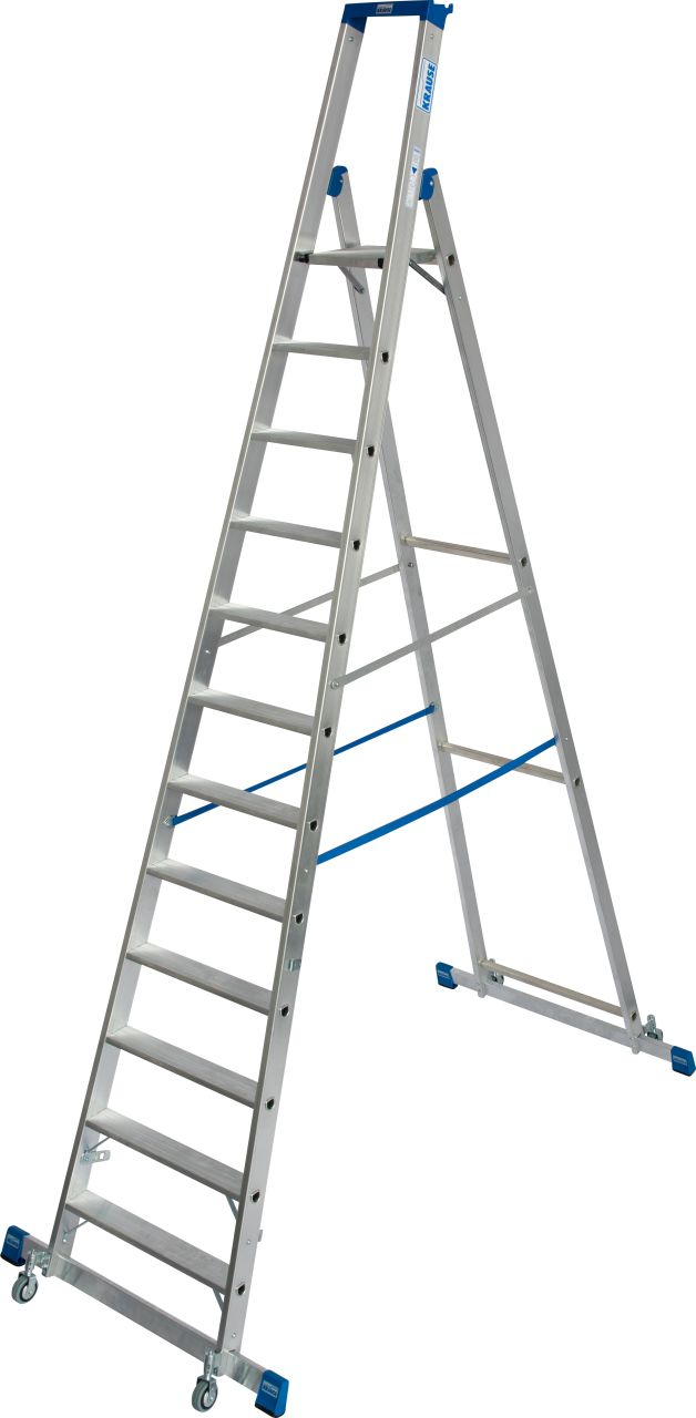 Stabilo Stufen-Stehleiter, fahrbar mit Traverse, 12 Stufen Stabilo Stufen-Stehleiter, fahrbar mit Traverse 6 Stufen