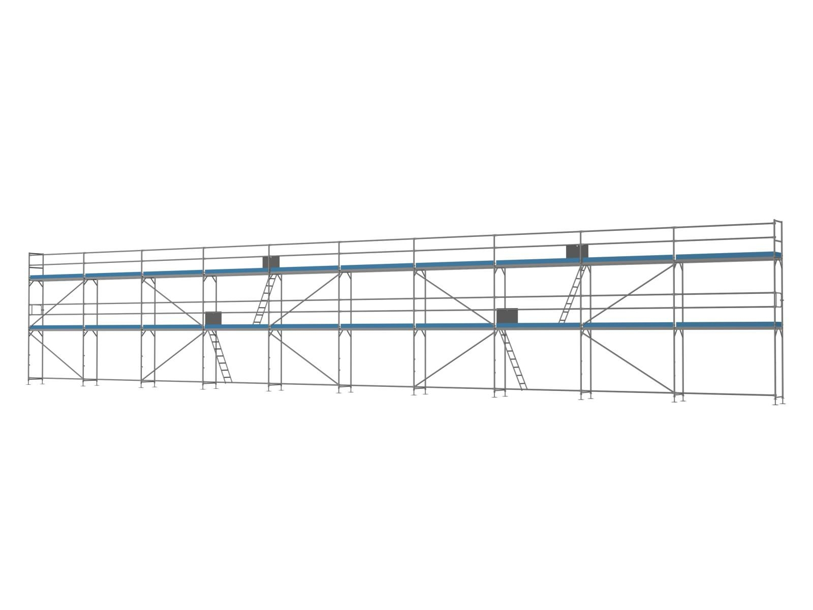 Stahl Traufseitengerüst 180 qm - 3,0 m Felder - 30 m lang - 6 m Arbeitshöhe - Komplettpaket