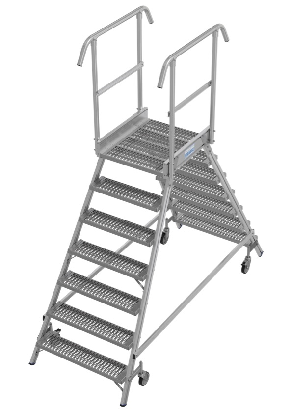 Stabilo Podestleiter fahrbar, beidseitig begehbar,  Profilrost mit R13-Stufen, 2 x 3 Stufen