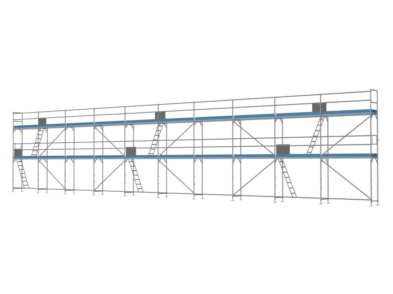 Stahl Traufseitengerüst 150 qm - 2,5 m Felder - 25 m lang - 6 m Arbeitshöhe - Komplettpaket