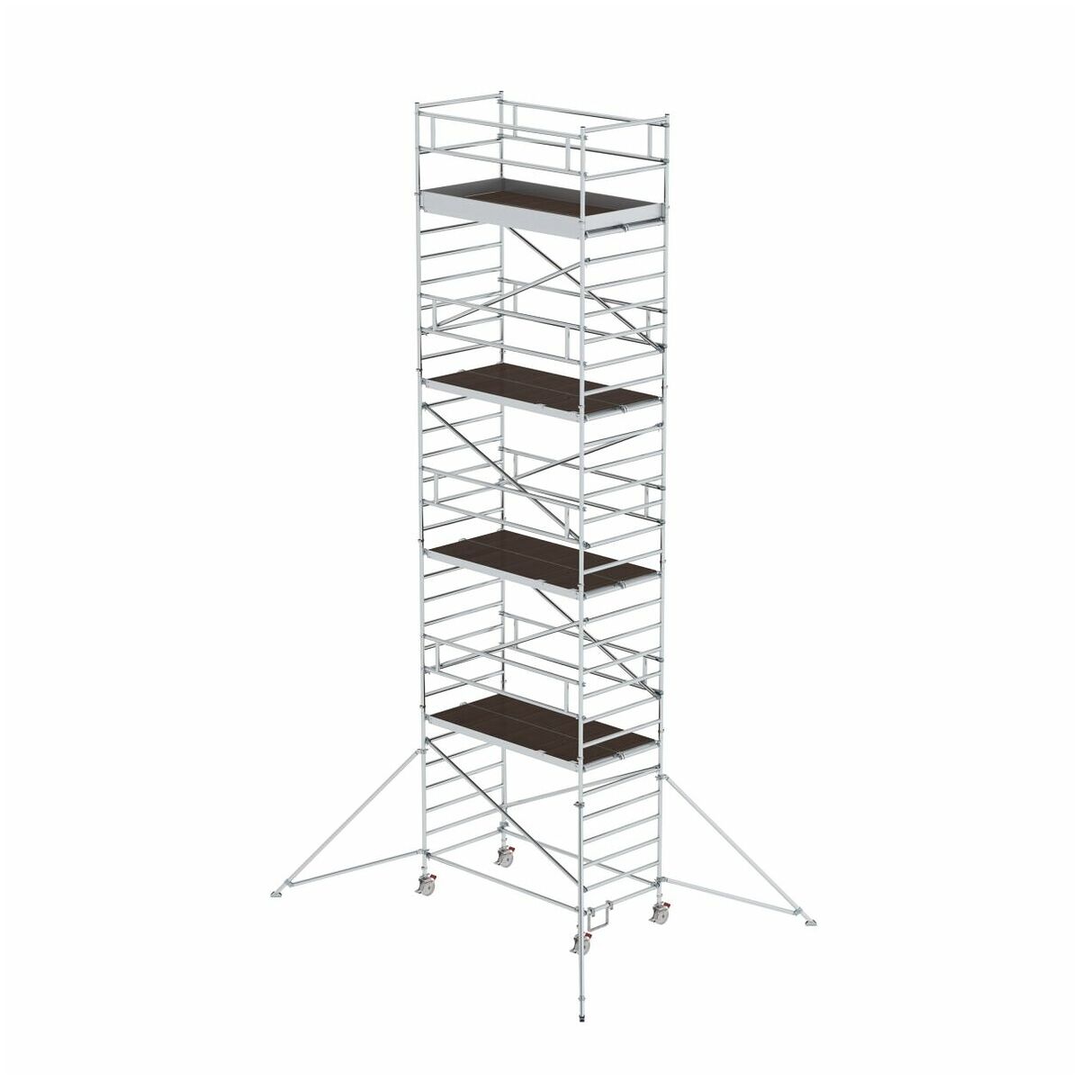 Aluminium-Rollgerüst mit verstellbaren Auslegern und Doppel-Plattform, Plattformgröße 2,45 x 1,35 m, Standhöhe 6,43 m Aluminium-Rollgerüst mit verstellbaren Auslegern und Doppel-Plattform, Plattformgröße 2,45 x 1,35 m, Standhöhe 6,43 m