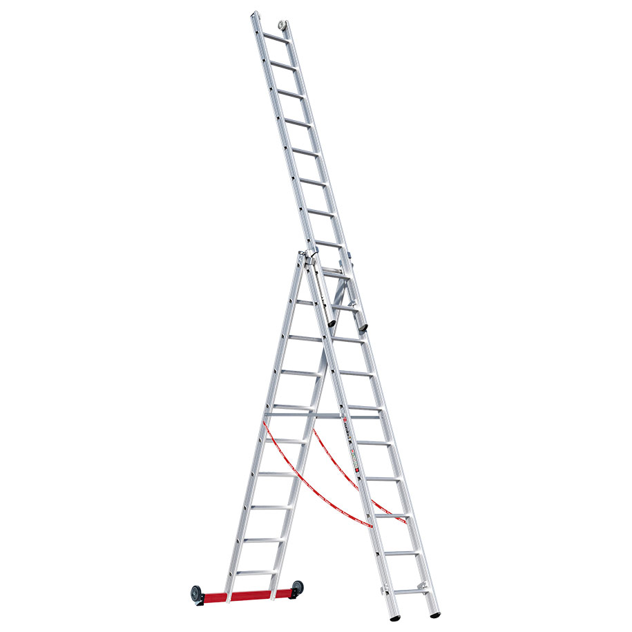 PREMIUM line Alu-Mehrzweckleiter 3-teilig, rollbar, 3 x 14 Sprossen