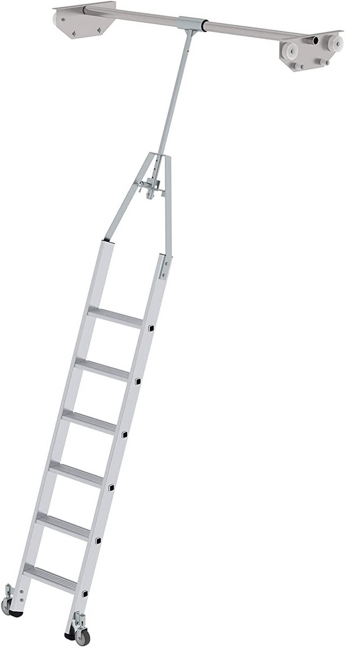 Aluminium-Regalleiter für Doppelregal, drehbar, 6 Stufen Aluminium-Regalleiter für Doppelregal, drehbar, 9 Stufen