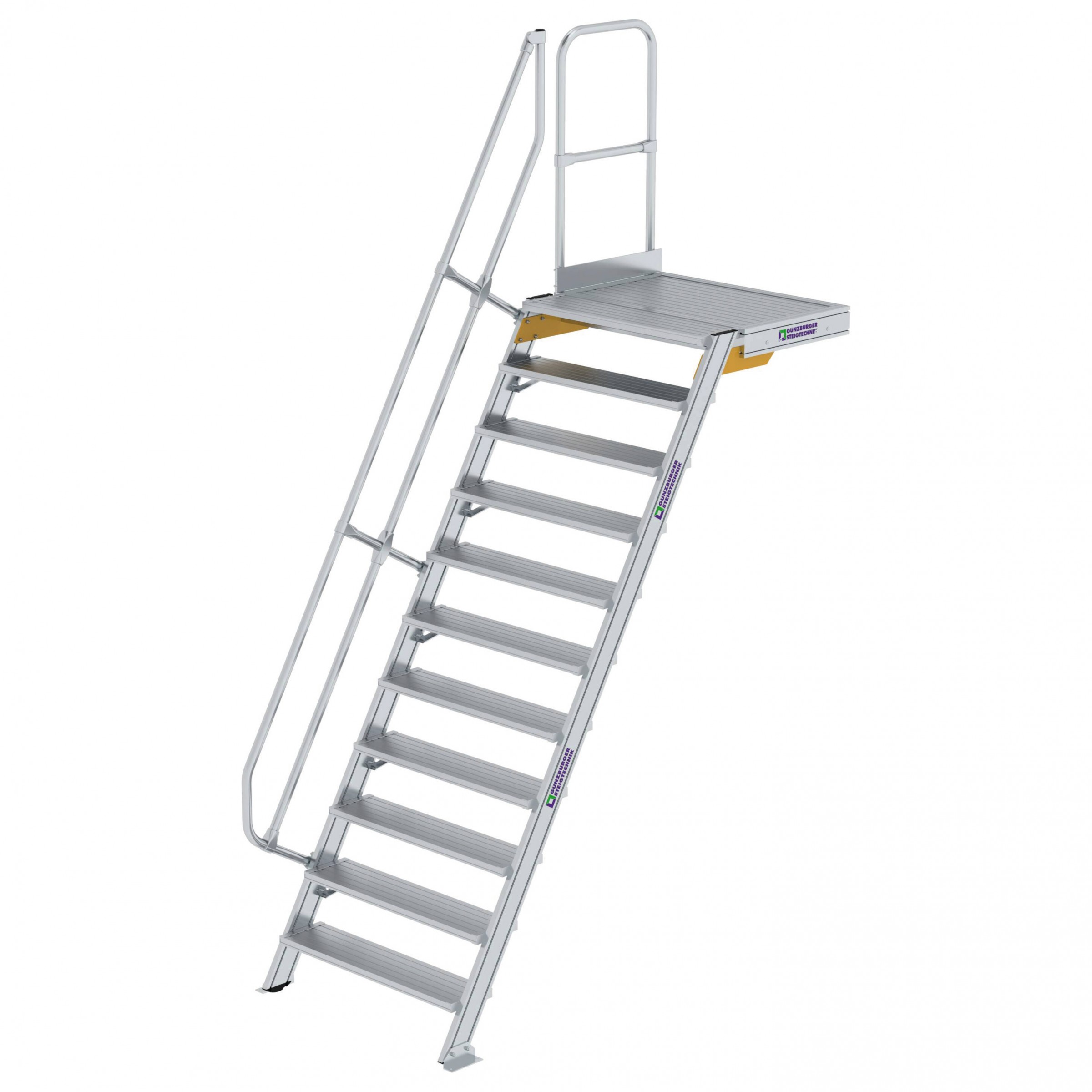 Aluminium-Treppe 60° mit Podest, Stufenbreite 1000 mm, 4 Stufen Aluminium-Treppe 60° mit Podest, Stufenbreite 1000 mm, 4 Stufen