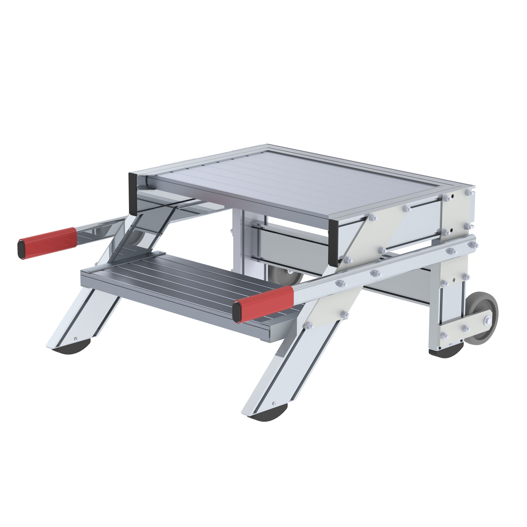 Aluminium-Arbeitspodest, fahrbar, 2 Stufen Aluminium-Arbeitspodest, fahrbar, 2 Stufen