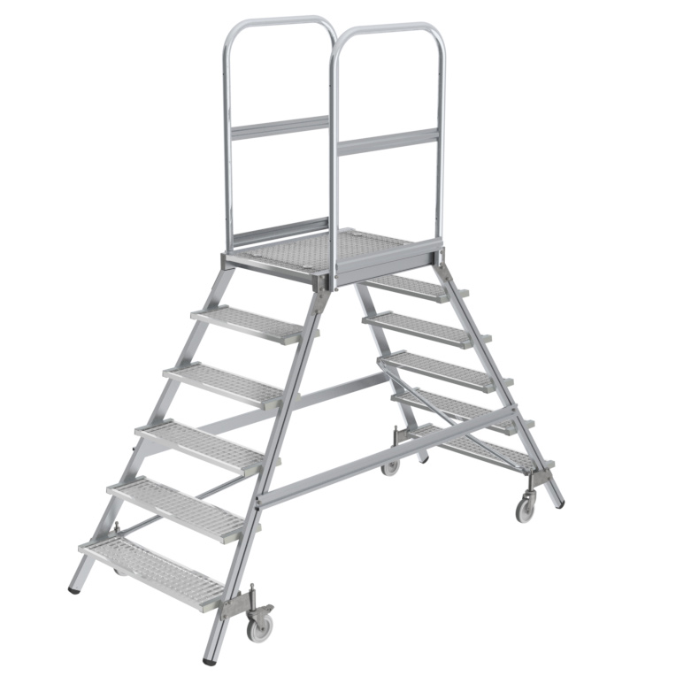Aluminium-Podestleiter, beidseitig begehbar, 2x8 Stufen Aluminium-Podestleiter, beidseitig begehbar, 2x8 Stufen