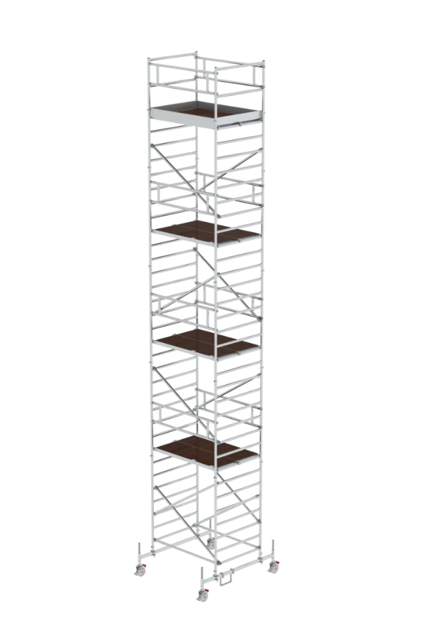 Aluminium-Rollgerüst m. Fahrbalken und Doppel-Plattform, 1,35 x 2,45 m, Standhöhe 2,51 m