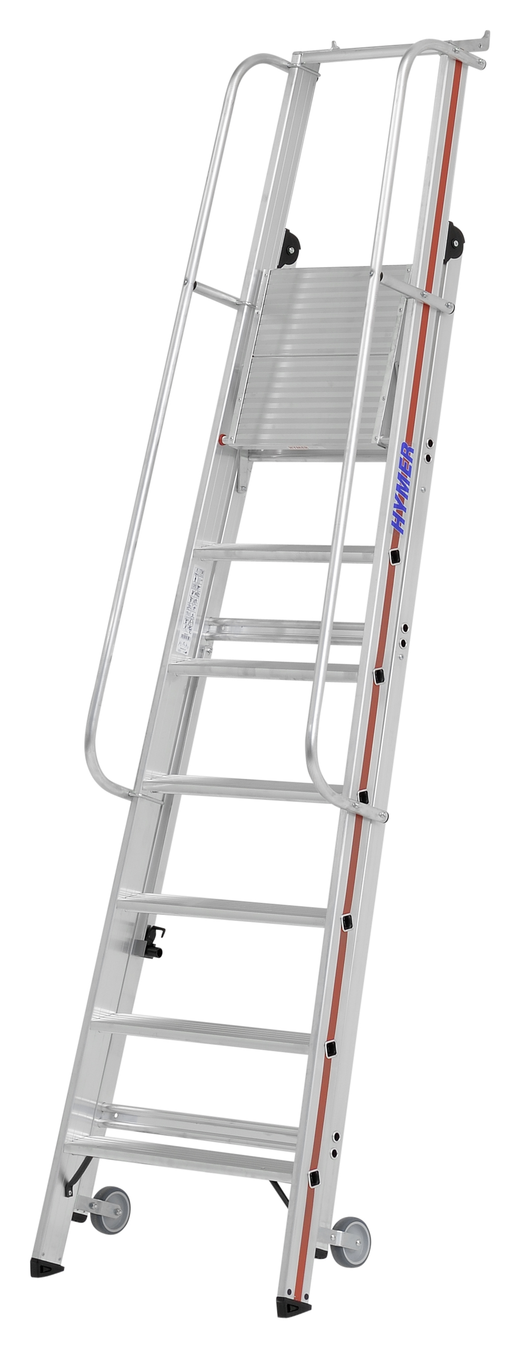 Plattformleiter mit Kipprollen und langem Handlauf - 4 Sprossen/Stufen