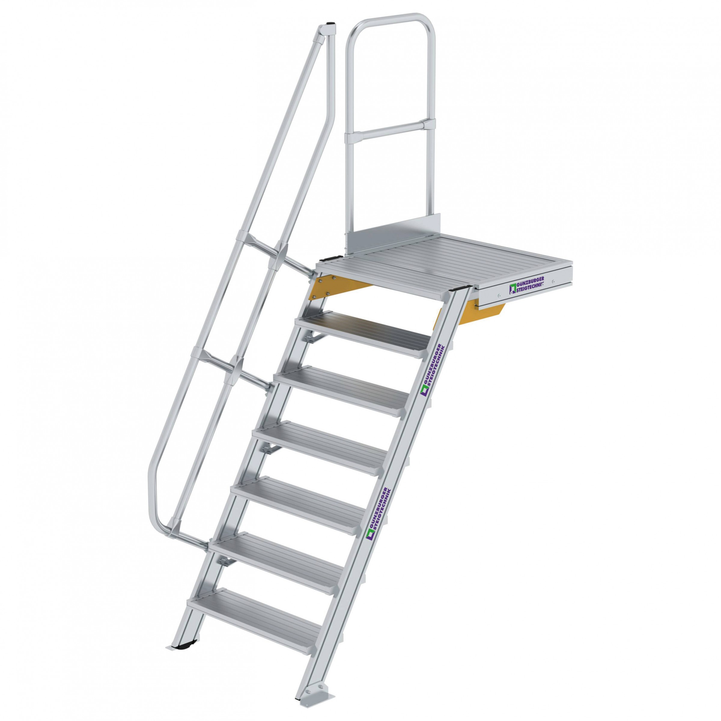 Aluminium-Treppe 60° mit Podest, Stufenbreite 800 mm, 4 Stufen Aluminium-Treppe 60° mit Podest, Stufenbreite 800 mm, 4 Stufen