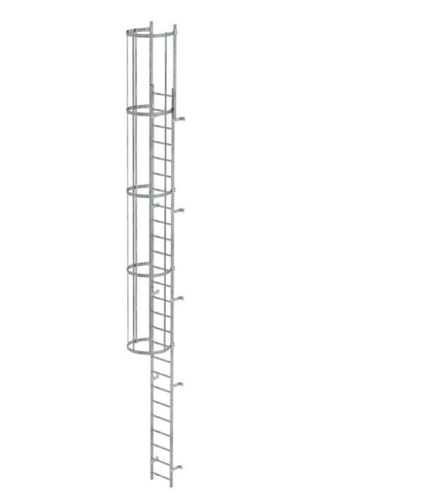 Einzügige Steigleiter mit Rückenschutz, Stahl verzinkt, Steighöhe 8,40 m