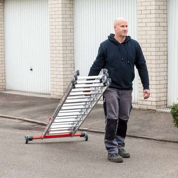 PREMIUM line Alu-Mehrzweckleiter 3-teilig, rollbar, 3 x 14 Sprossen