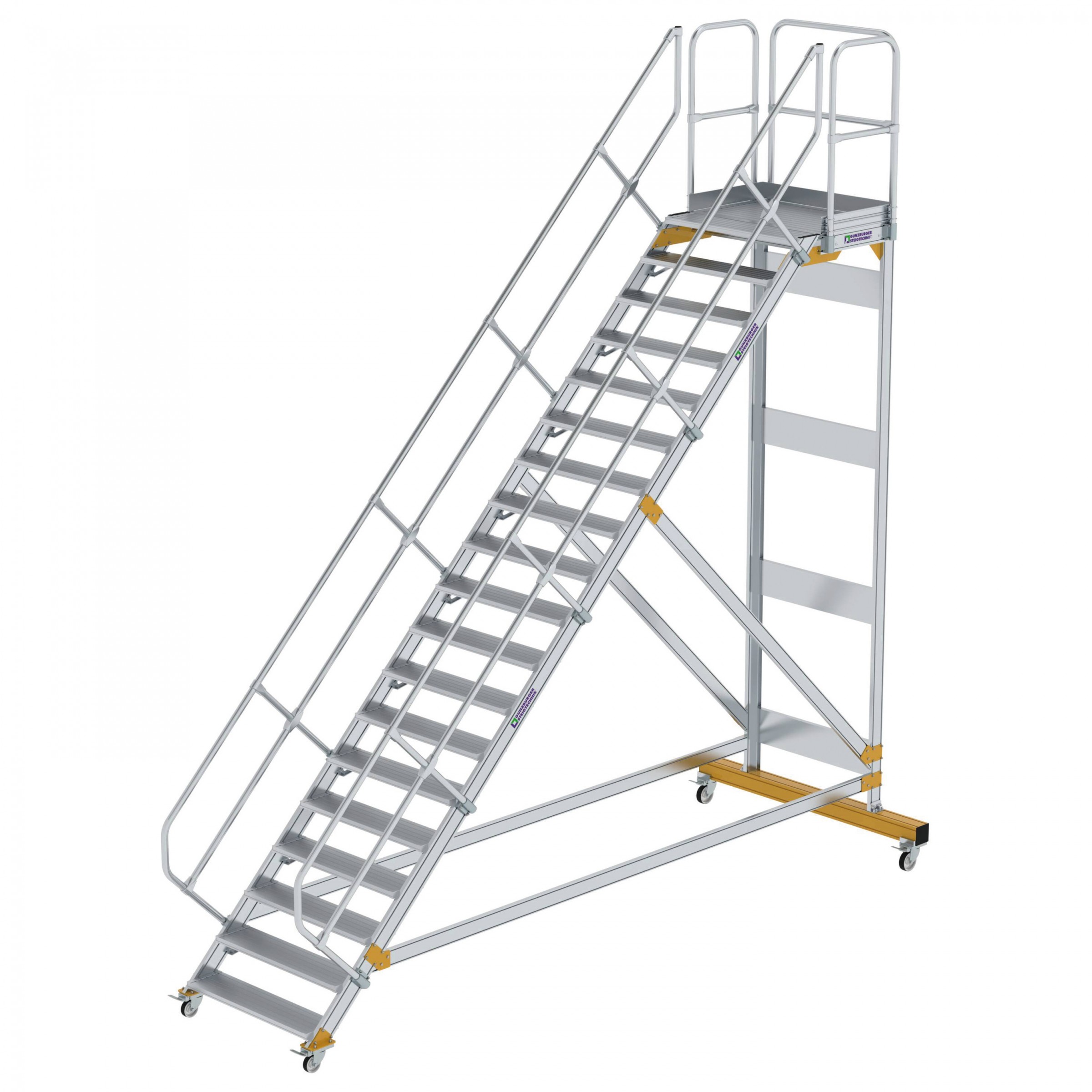 Aluminium-Plattform-Treppe fahrbar 45°, Stufenbreite 1000 mm, 4 Stufen