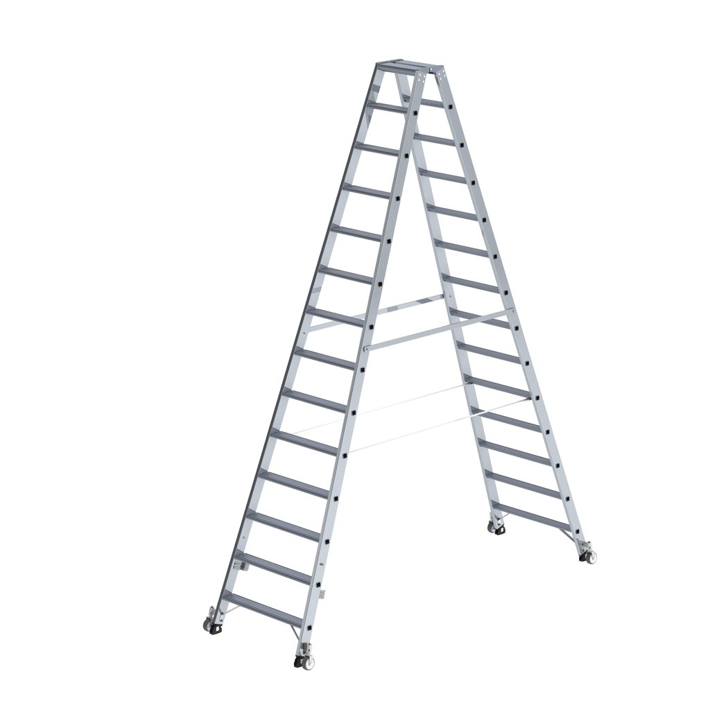 Stufen-Stehleiter, beidseitig begehbar mit Rollen, 2x3 Stufen
