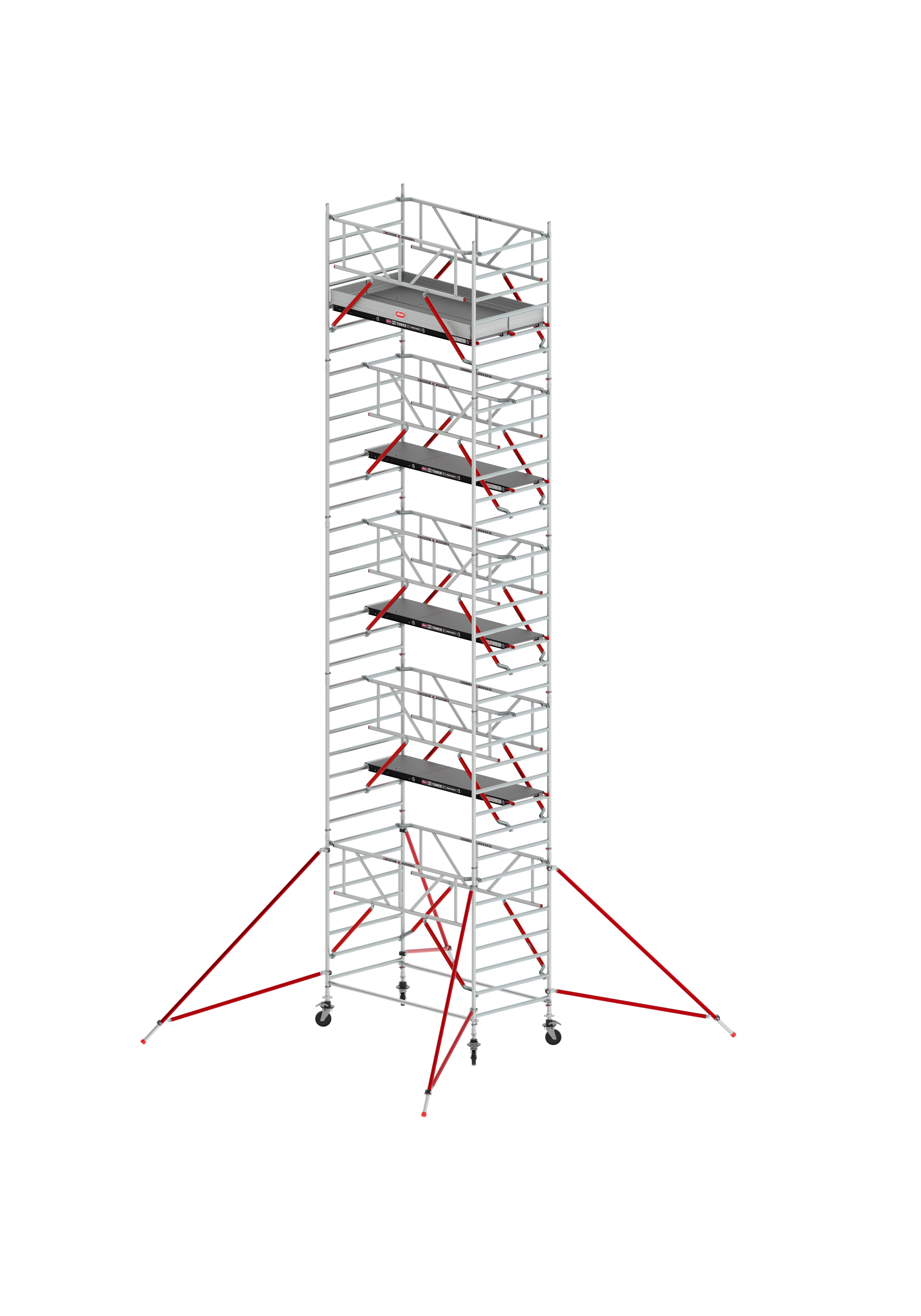 FAHRGERÜST RS TOWER 52 mit Safe Quick, 2 Geländer - Breit 1,35 m Holz Länge 2,45 m Standhöhe 9,20m