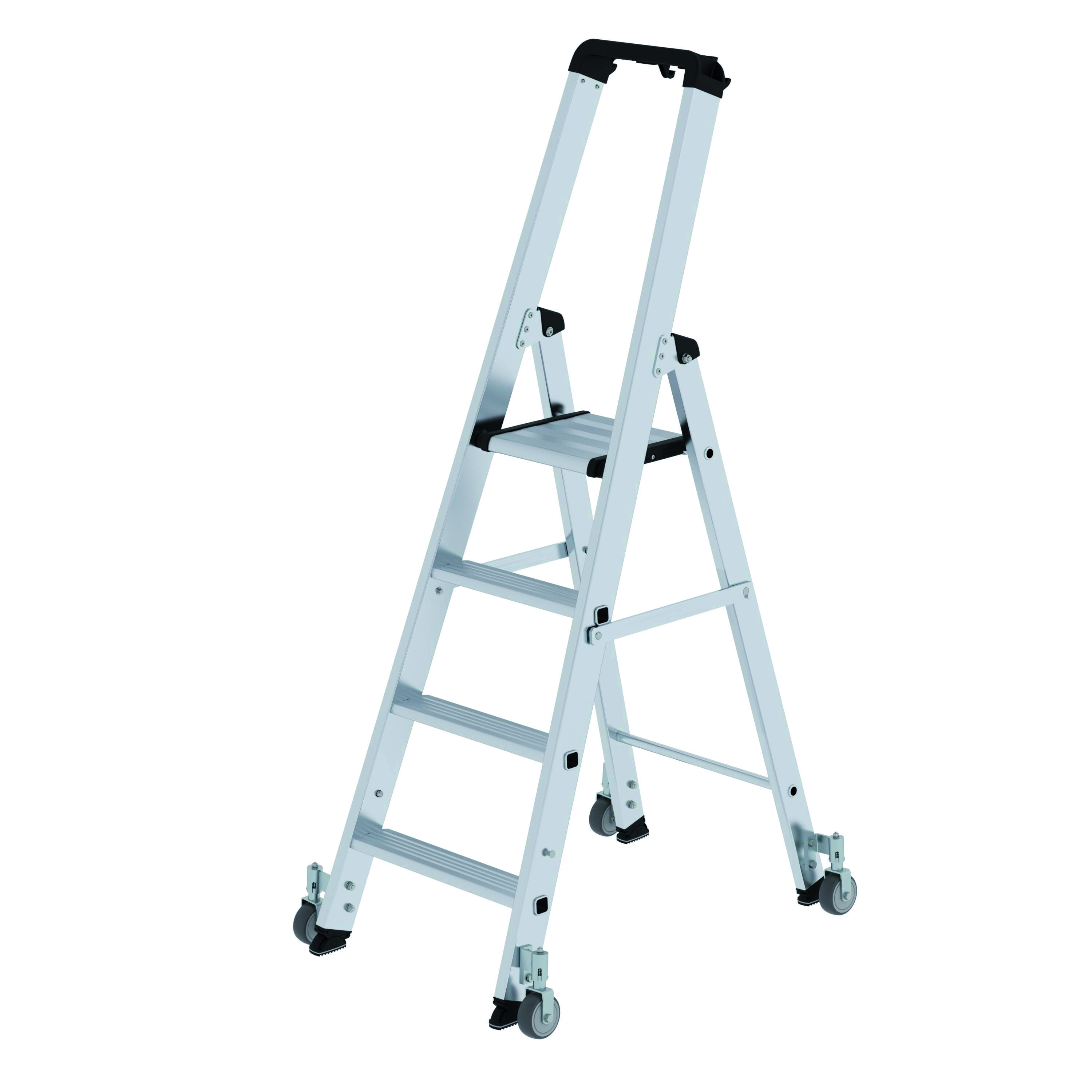 Stufen-Stehleiter einseitig begehbar mit Rollen, 3 Sprossen/Stufen