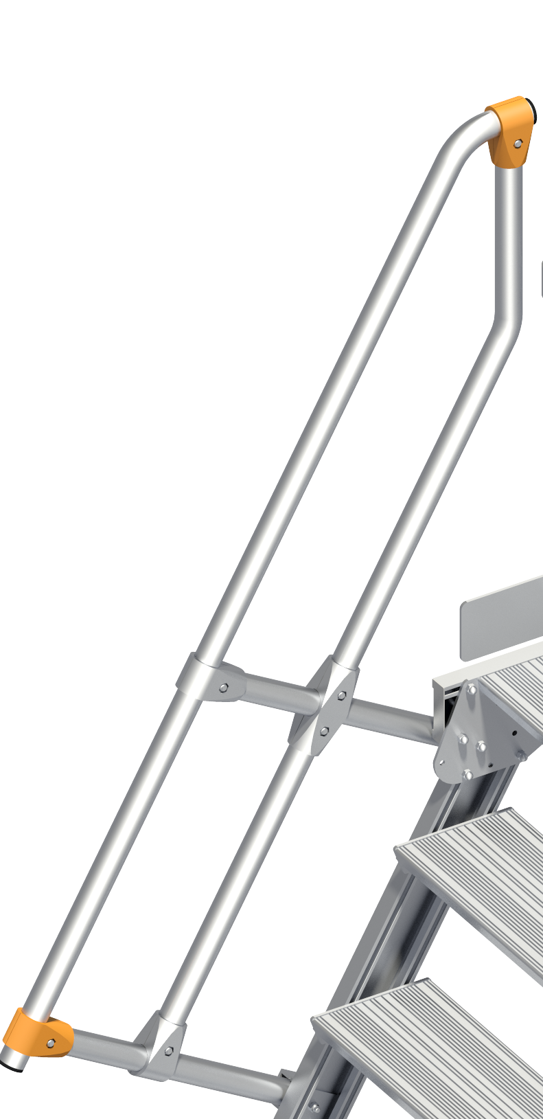 Treppengeländer für Alu-Treppe 112 mit Plattform sowie für Alu-Übergang 114, Neigung 60° Treppengeländer für L-1126616 und L-1128616