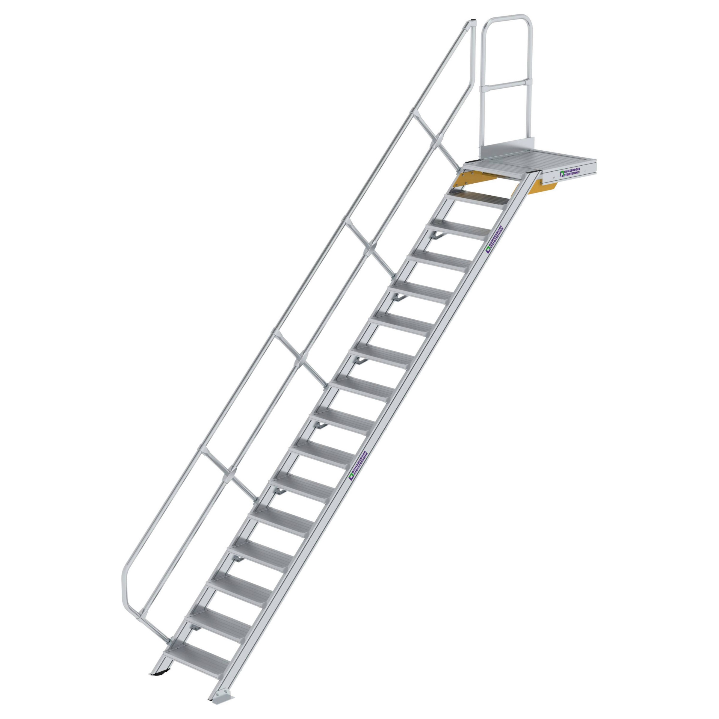 Aluminium-Treppe mit Plattform, 45°, 18 Stufen