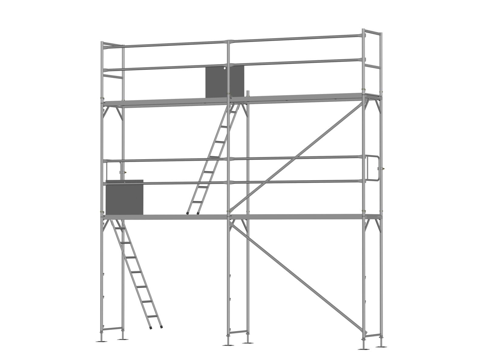 Stahl Traufseitengerüst 30 qm - 2,5 m Felder - 5 m lang - 6 m Arbeitshöhe - Basis-Gerüst inkl. Aufstieg & Befestigung