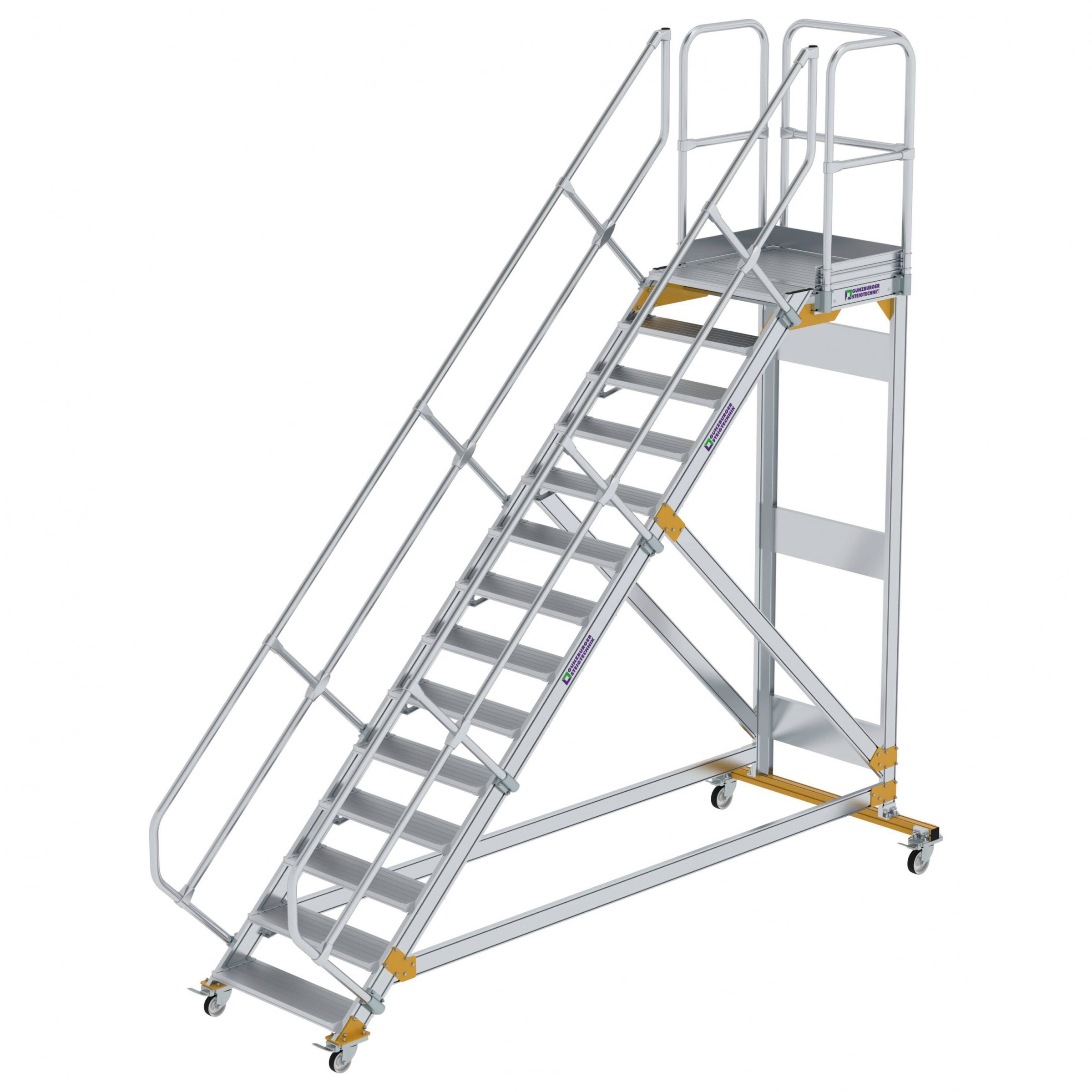 Aluminium-Plattform-Treppe fahrbar 45°, Stufenbreite 800 mm, 4 Stufen