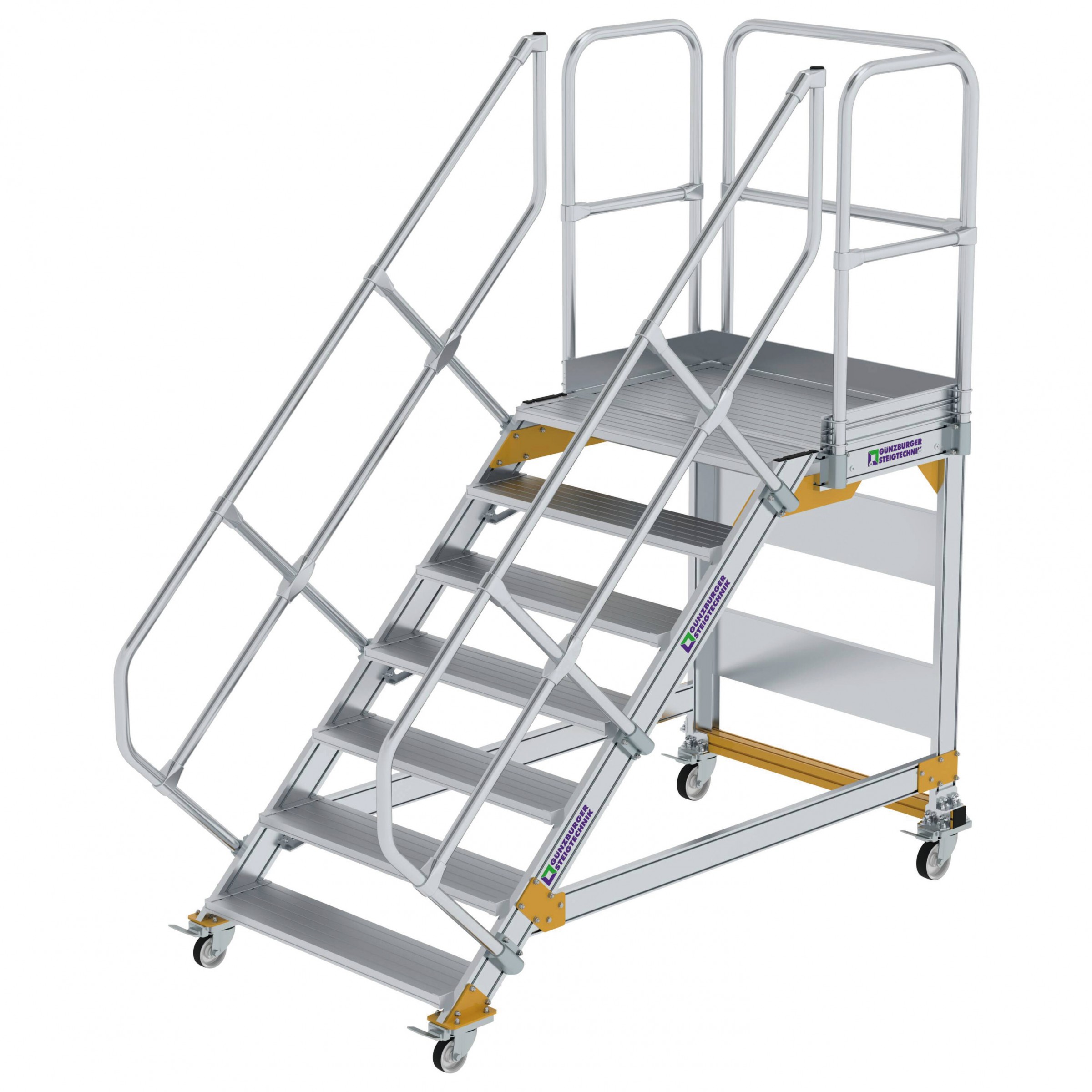 Aluminium-Plattform-Treppe fahrbar 45°, Stufenbreite 1000 mm, 10 Stufen
