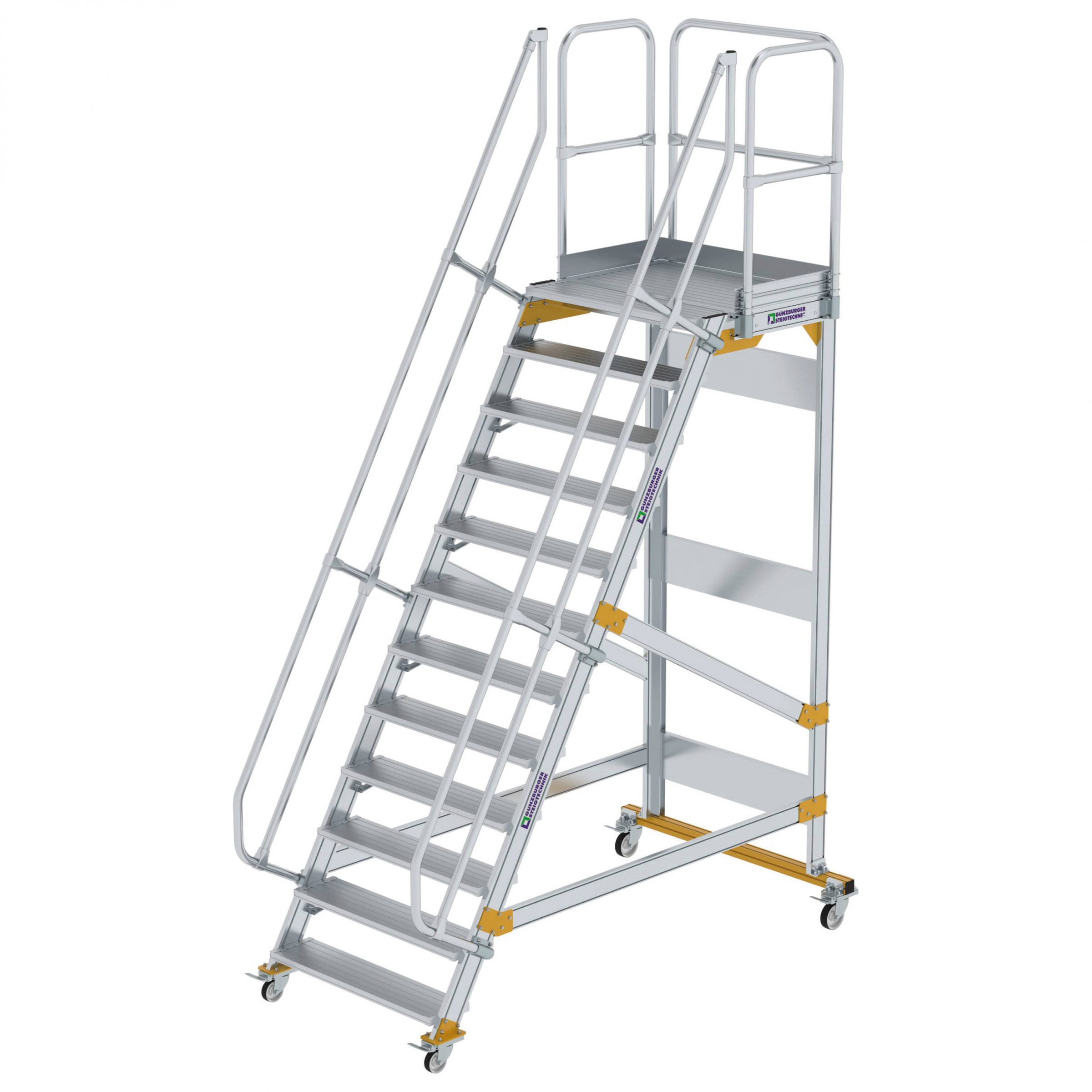 Aluminium-Plattform-Treppe fahrbar 60°, Stufenbreite 1000 mm, 16 Stufen