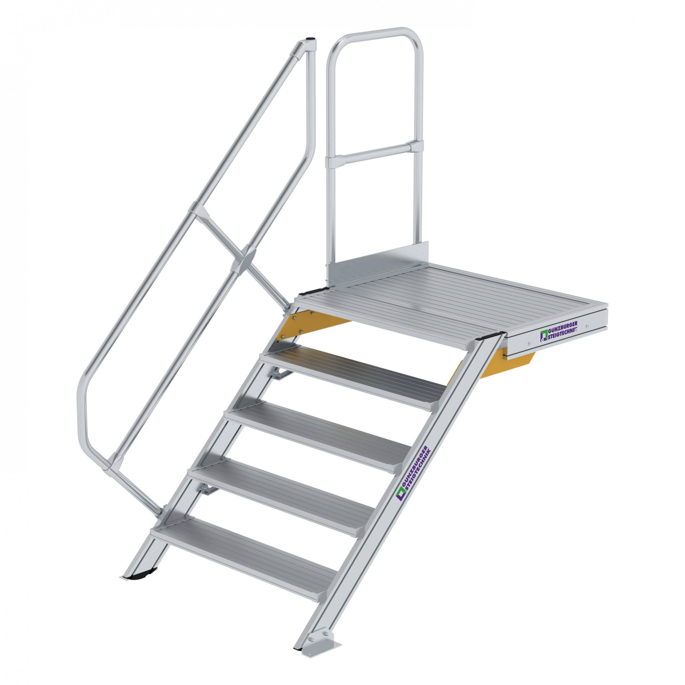 Aluminium-Treppe mit Plattform, 45°, Stufenbreite 1000 mm, 4 Stufen