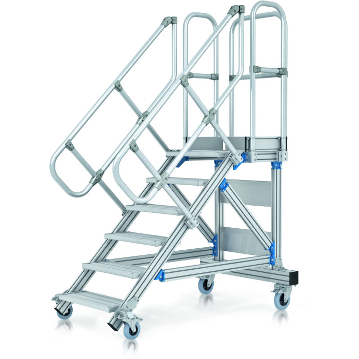 Plattformtreppe fahrbar, Neigung 45°, Stufenbreite 800 mm, 14 Stufen