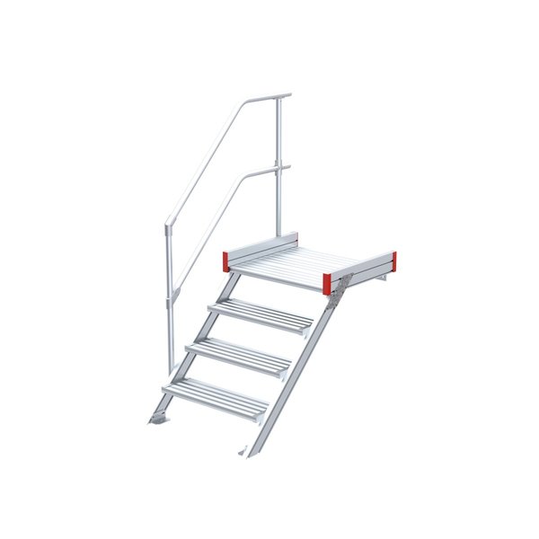 Podesttreppe, 45° Steigwinkel, 800 mm Stufenbreite, Alu gerieft, 4 Stufen Podesttreppe, 45° Steigwinkel, 800 mm Stufenbreite, Alu gerieft, 4 Stufen