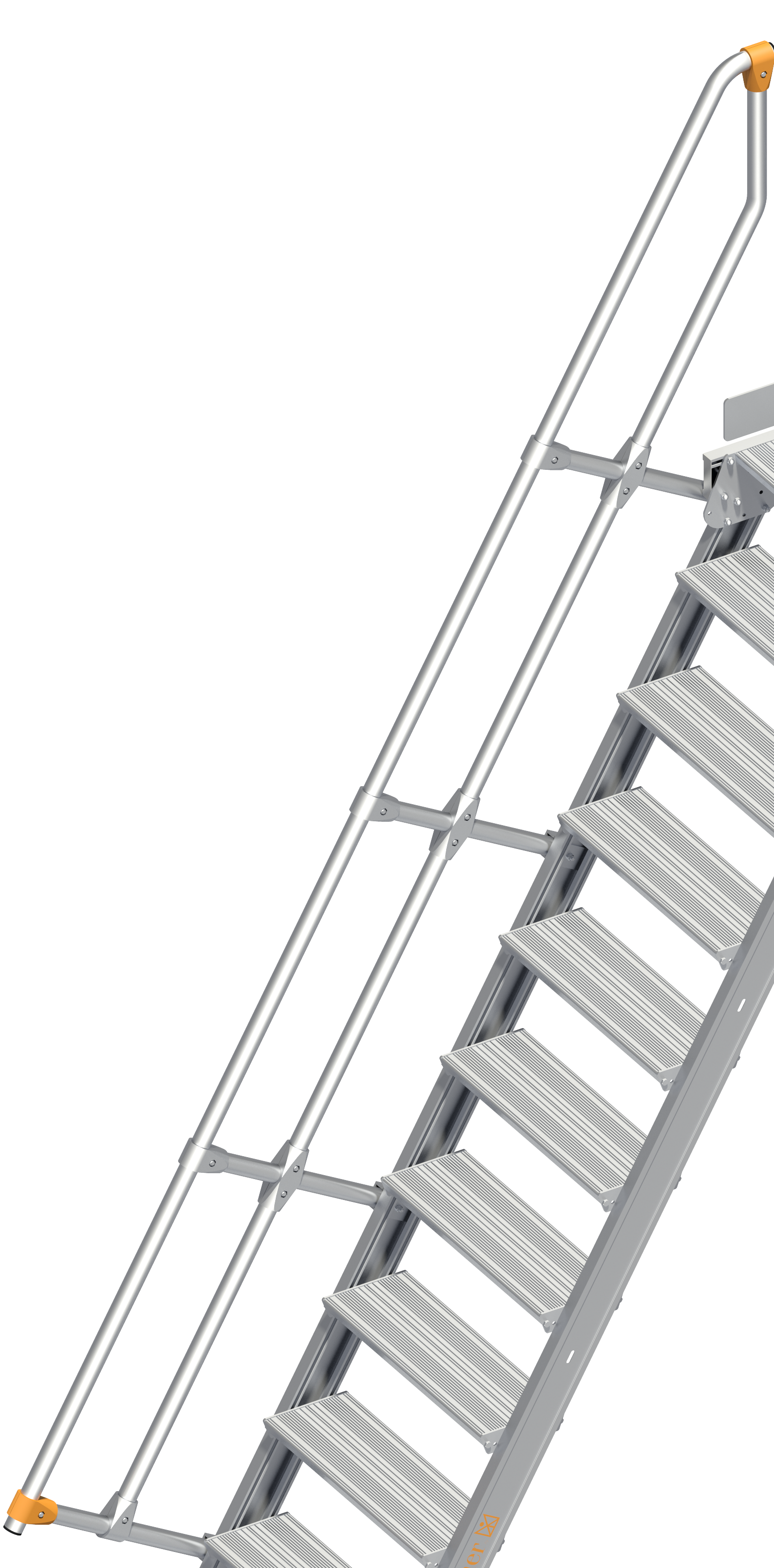 Treppengeländer für Alu-Treppe 112 mit Plattform sowie für Alu-Übergang 114, Neigung 60° Treppengeländer für L-1126616 und L-1128616