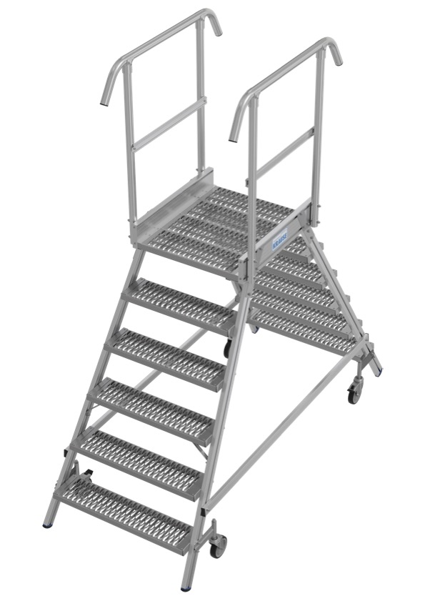 Stabilo Podestleiter fahrbar, beidseitig begehbar,  Profilrost mit R13-Stufen, 2 x 3 Stufen
