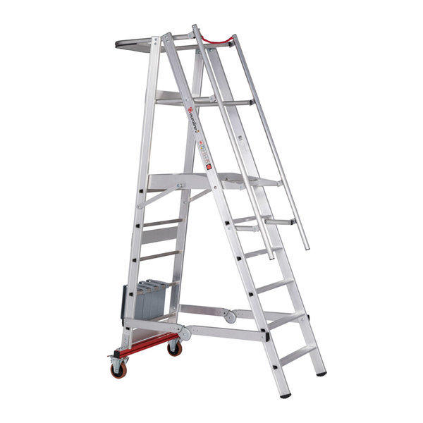 PREMIUM line Aluminium-Podestleiter fahrbar, klappbar, 5 Stufen