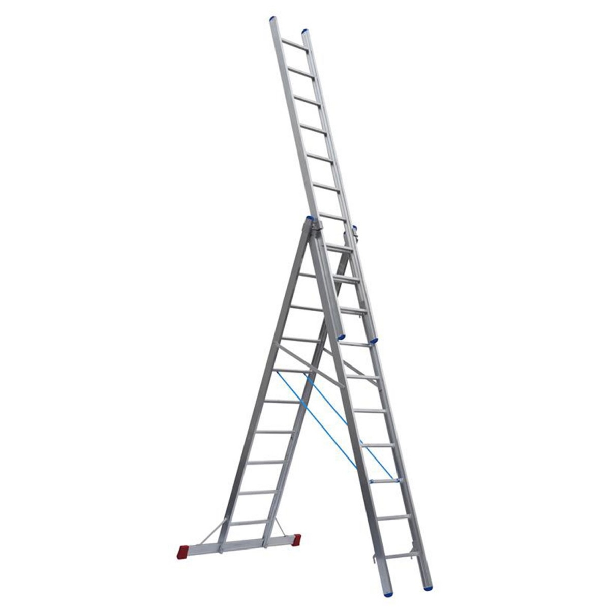 Mehrzweckleiter "Industrieausführung" 3-teilig, 41/47/53 cm breit mit Aussteifungsstreben an den Leiternteilen, 3x10 Sprossen/Stufen