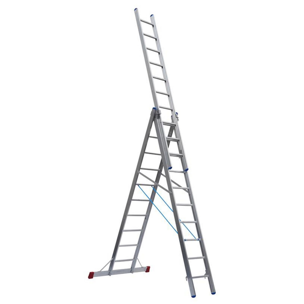 Mehrzweckleiter "Industrieausführung" 3-teilig, 41/47/53 cm breit mit Aussteifungsstreben an den Leiternteilen, 3x10 Sprossen
