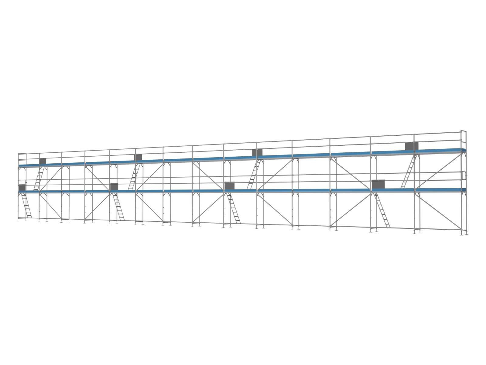 Alu Traufseitengerüst 210 qm - 2,5 m Felder - 35 m lang - 6 m Arbeitshöhe - Komplettpaket