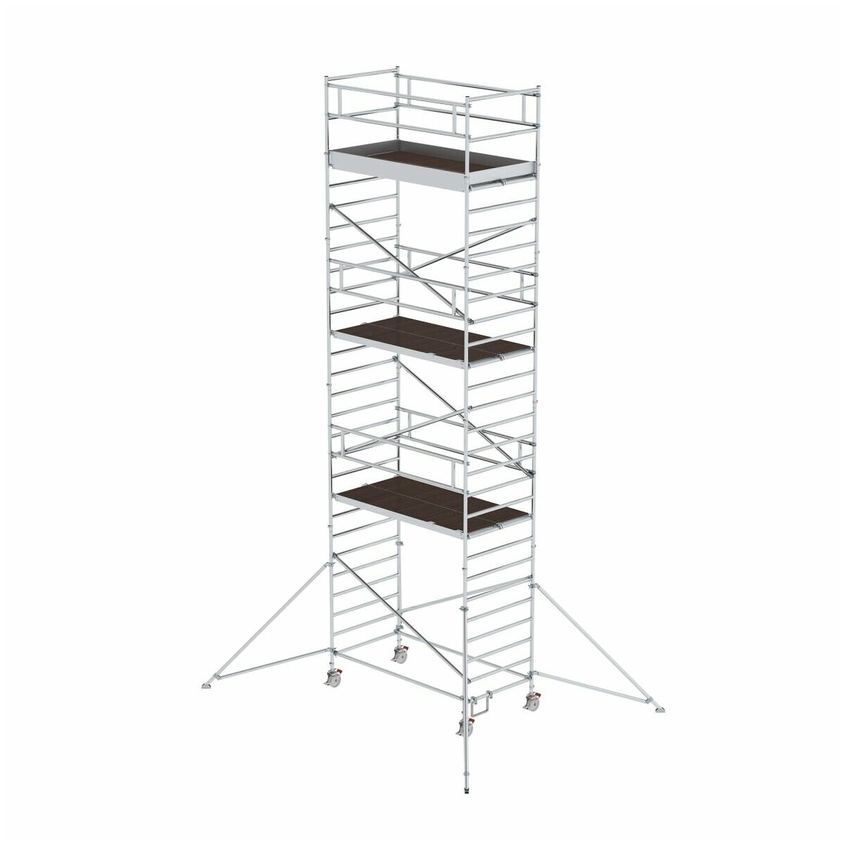 Aluminium-Rollgerüst mit verstellbaren Auslegern und Doppel-Plattform, Plattformgröße 2,45 x 1,35 m, Standhöhe 6,43 m Aluminium-Rollgerüst mit verstellbaren Auslegern und Doppel-Plattform, Plattformgröße 2,45 x 1,35 m, Standhöhe 6,43 m