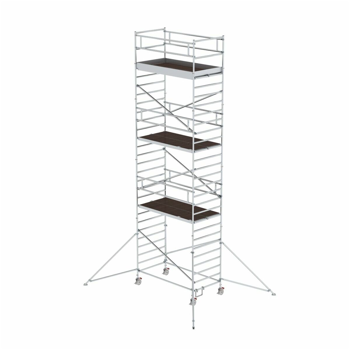 Aluminium-Rollgerüst mit verstellbaren Auslegern und Doppel-Plattform,  Plattformgröße 2,45 x 1,35 m, Standhöhe 6,43 m