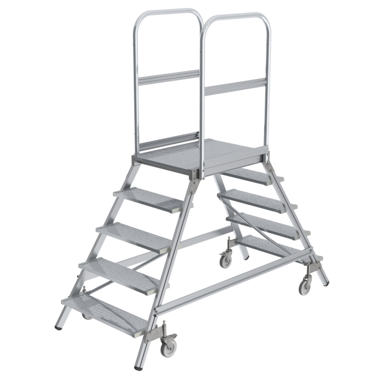 Aluminium-Podestleiter, beidseitig begehbar, 2x7 Stufen Aluminium-Podestleiter, beidseitig begehbar, 2x7 Stufen