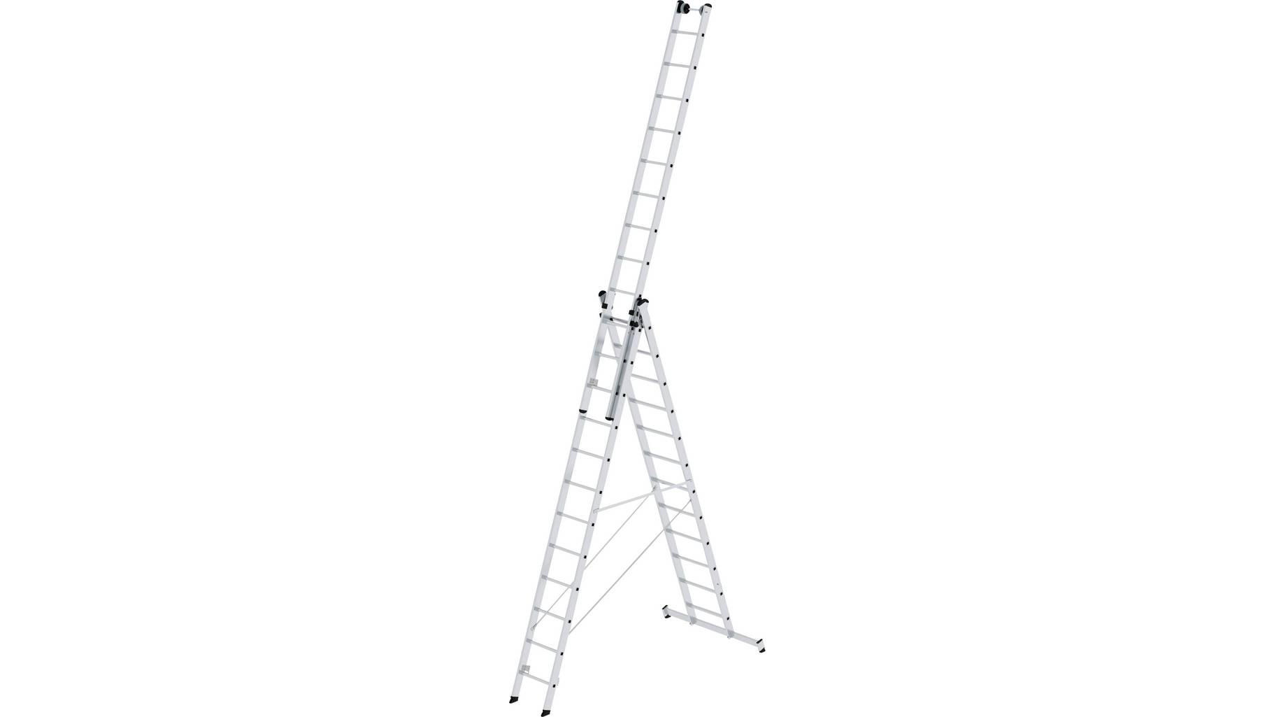 Aluminium-Mehrzweckleiter 3-teilig mit nivello®-Traverse , 3x12 Sprossen Aluminium-Mehrzweckleiter 3-teilig mit nivello®-Traverse - 3x6 Sprossen