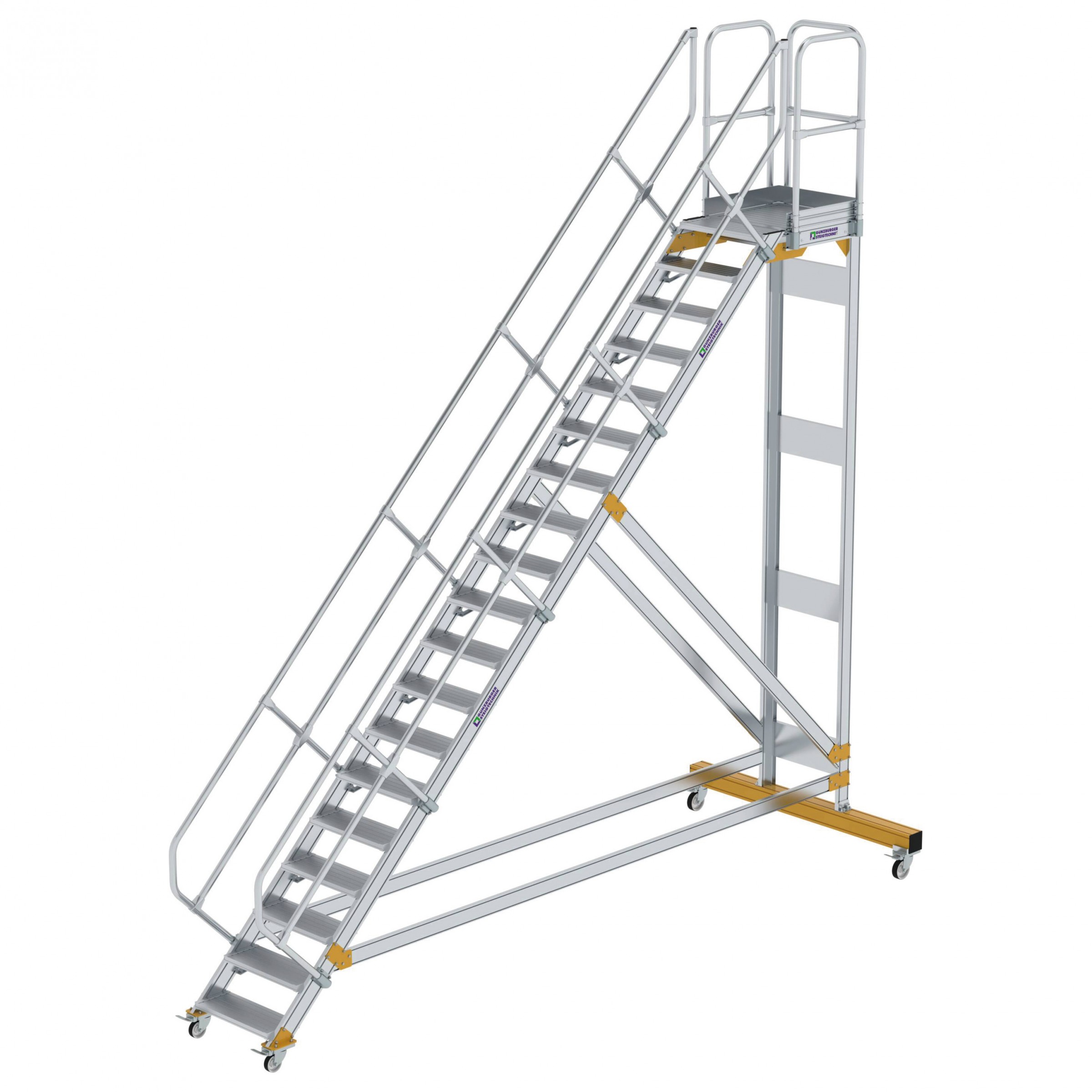 Aluminium-Plattform-Treppe fahrbar 45°, Stufenbreite 600 mm, 4 Stufen