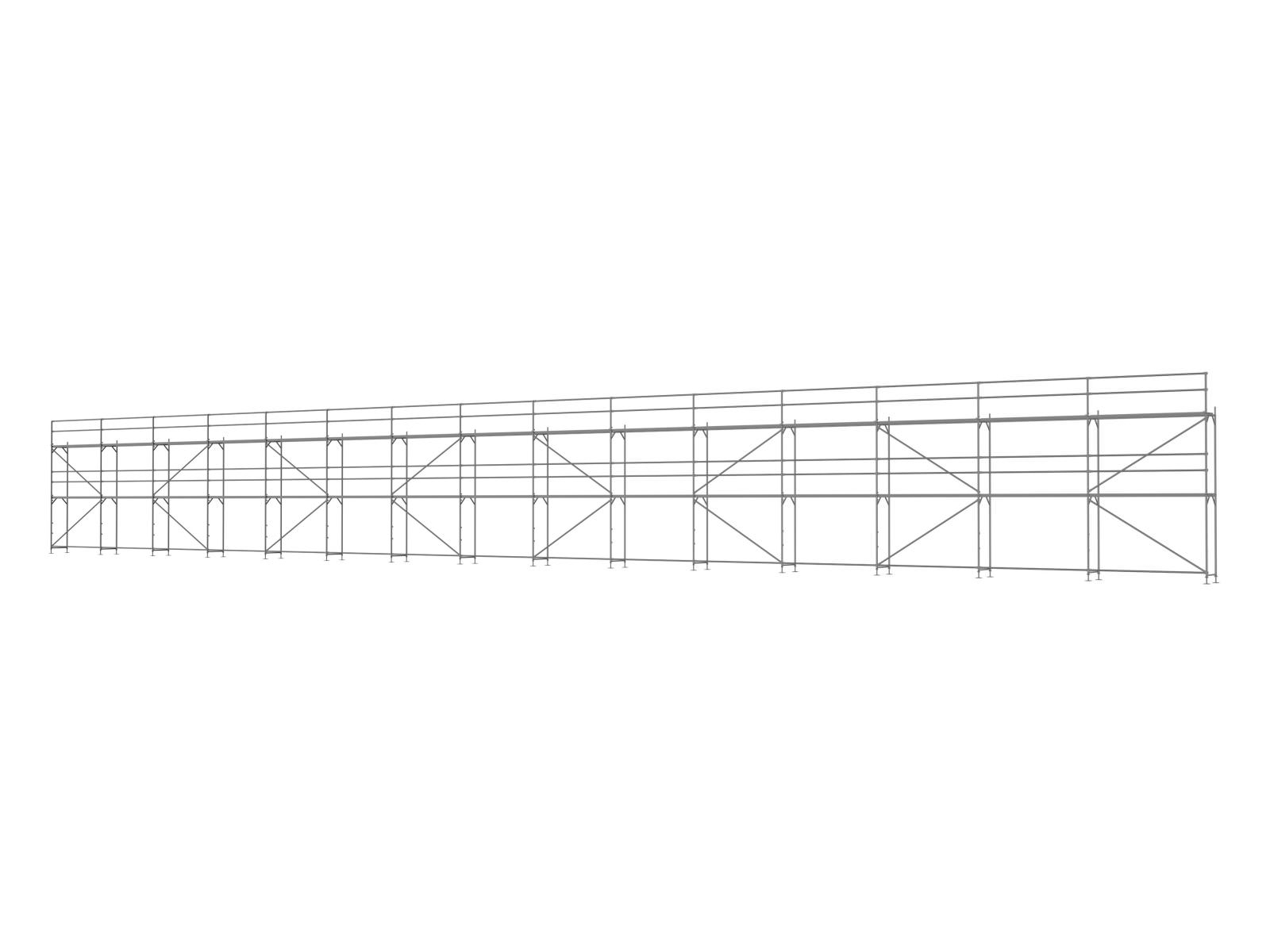 Stahl Traufseitengerüst 360 qm - 3,0 m Felder - 60 m lang - 6 m Arbeitshöhe - Basis-Gerüst