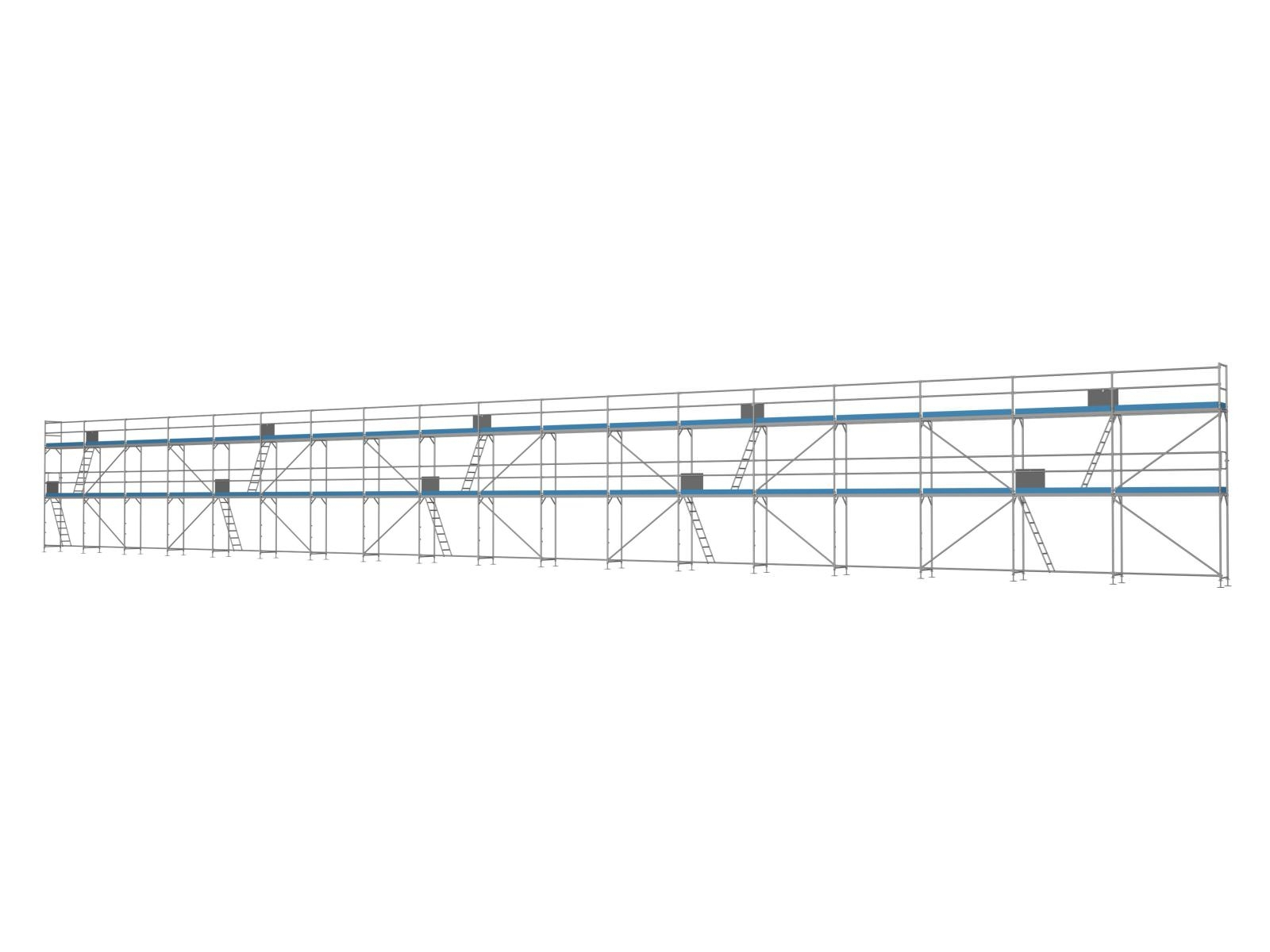 Alu Traufseitengerüst 270 qm - 2,5 m Felder - 45 m lang - 6 m Arbeitshöhe - Komplettpaket