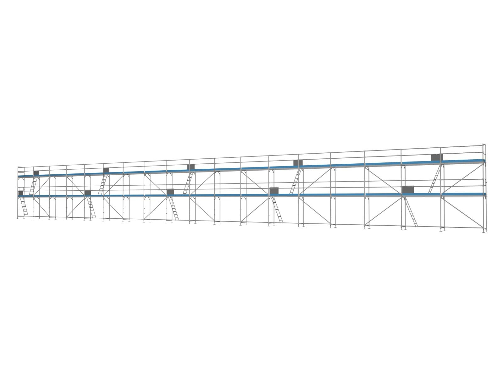 Ernst Alu Traufseitengerüst 270 m², Feldlänge 2,5 m - Komplettpaket FA250-045-06K18 Alu Traufseitengerüst 270 qm - 2,5 m Felder - 45 m lang - 6 m Arbeitshöhe - Komplettpaket