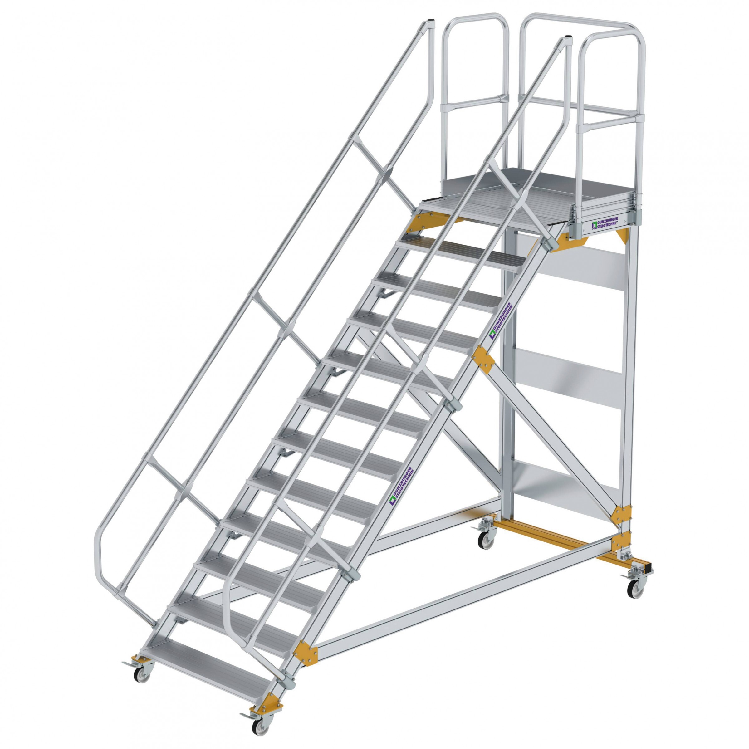 Aluminium-Plattform-Treppe fahrbar 45°, Stufenbreite 1000 mm, 10 Stufen