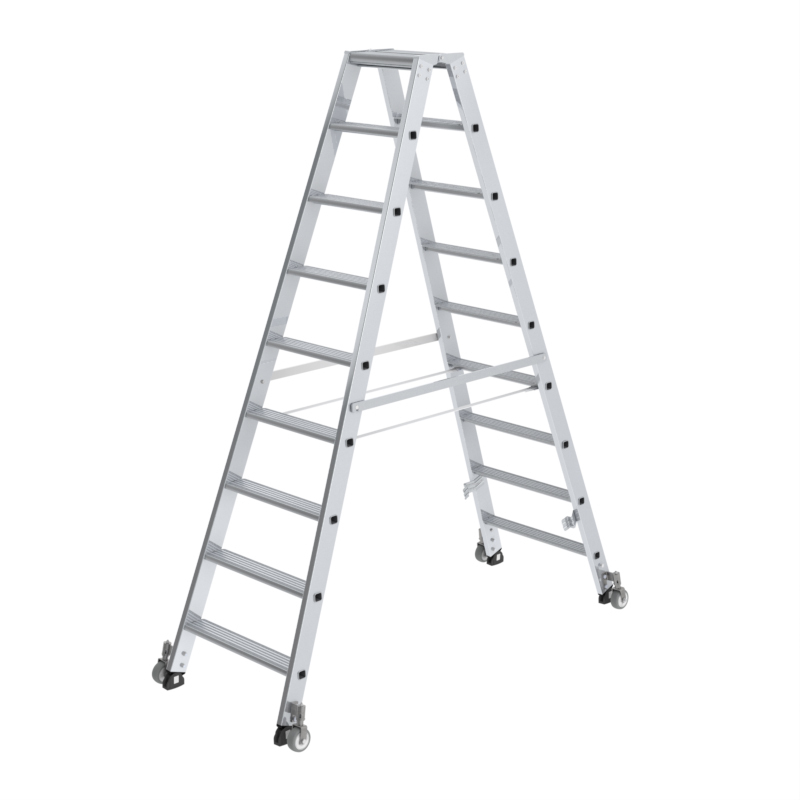 Stufen-Stehleiter, beidseitig begehbar mit Rollen, 2x3 Stufen Stufen-Stehleiter, beidseitig begehbar mit Rollen, 2x3 Stufen